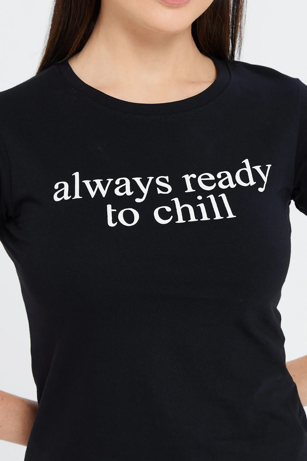 Women Black Chill Printed T-Shirt