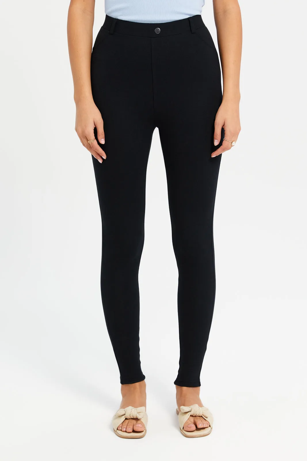 Women Black With Button Leggings