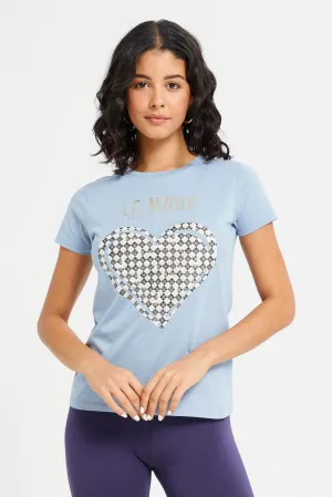 Women Blue Le Mode Embellished T-Shirt