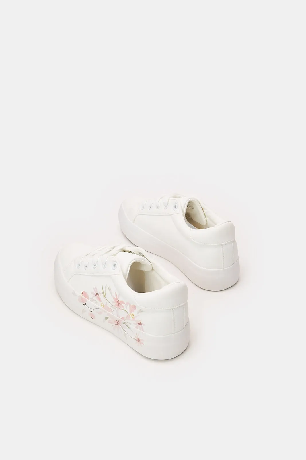 Women White Lace Up With Floral Print